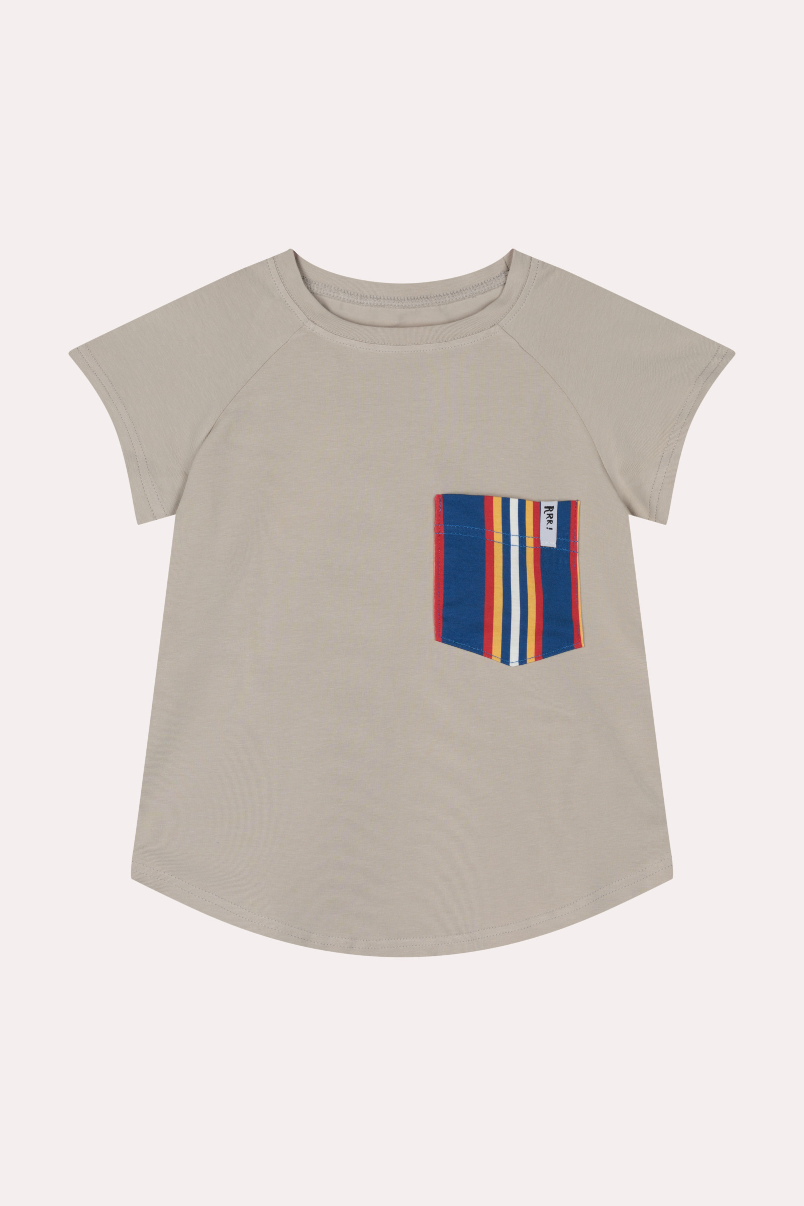 T-shirt beżowy z kieszonką w paski