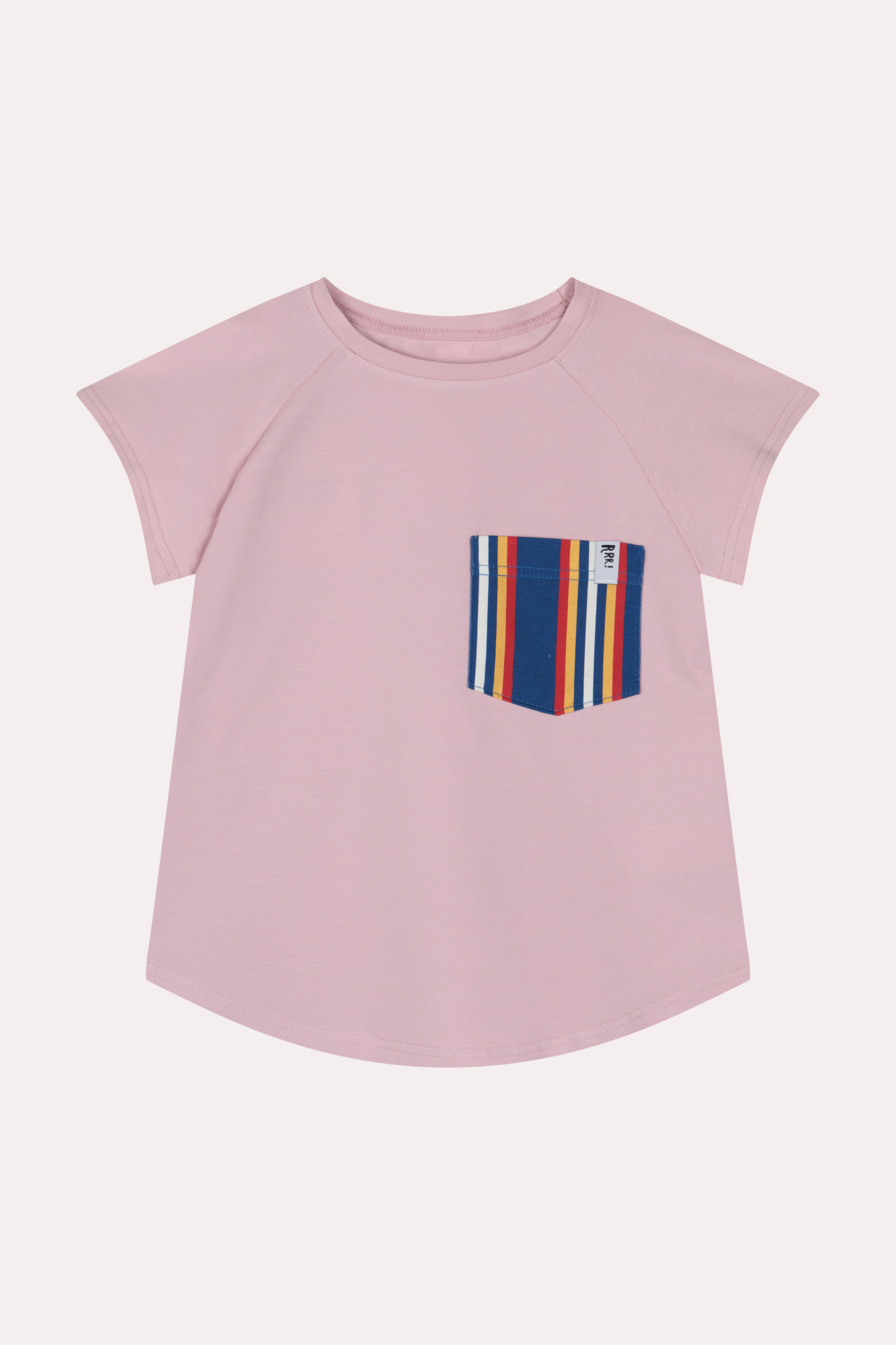 T-shirt różowy z kieszonką w paski