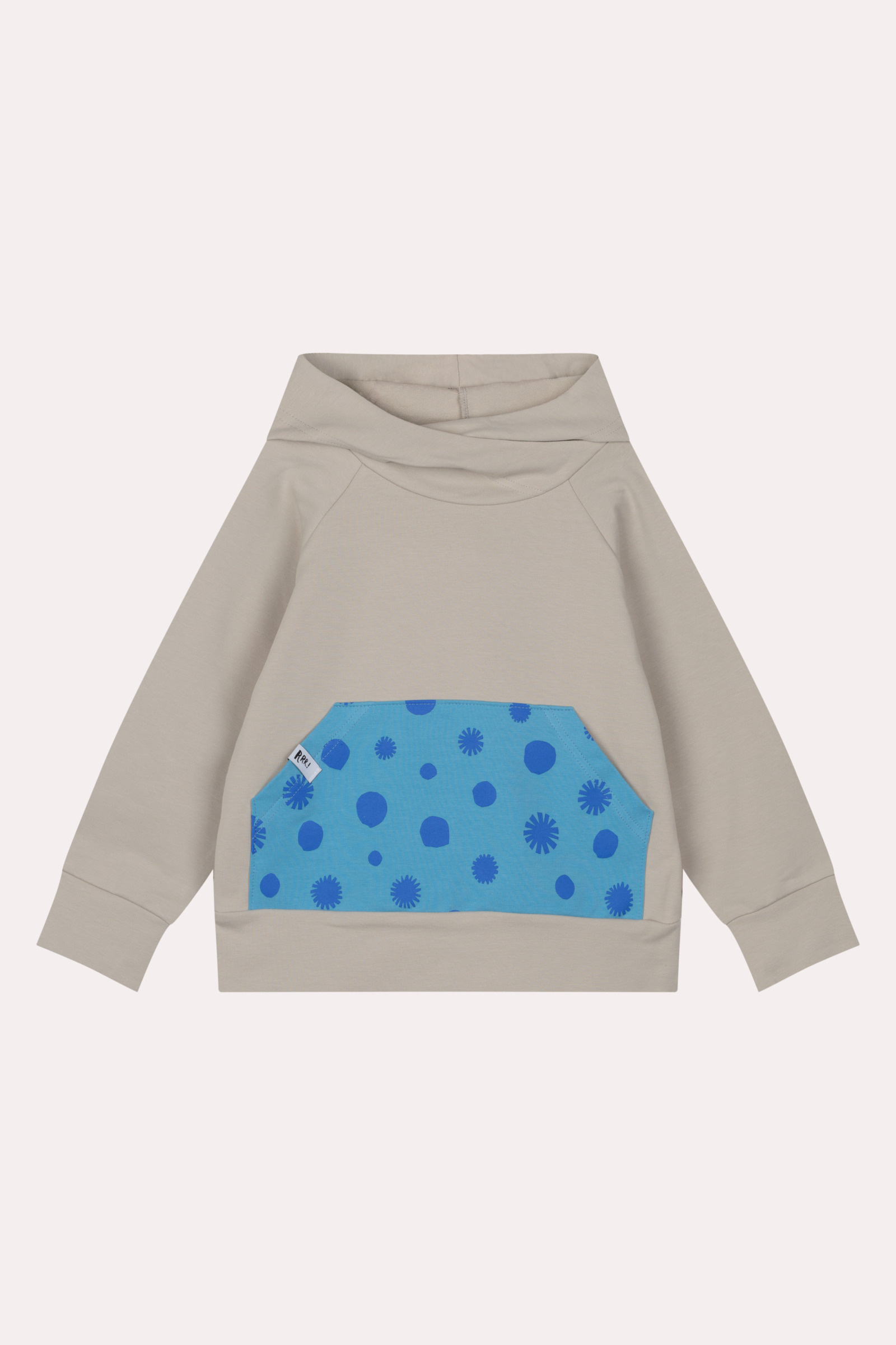 Bluza beżowa z kapturem i kangurkiem w kropki