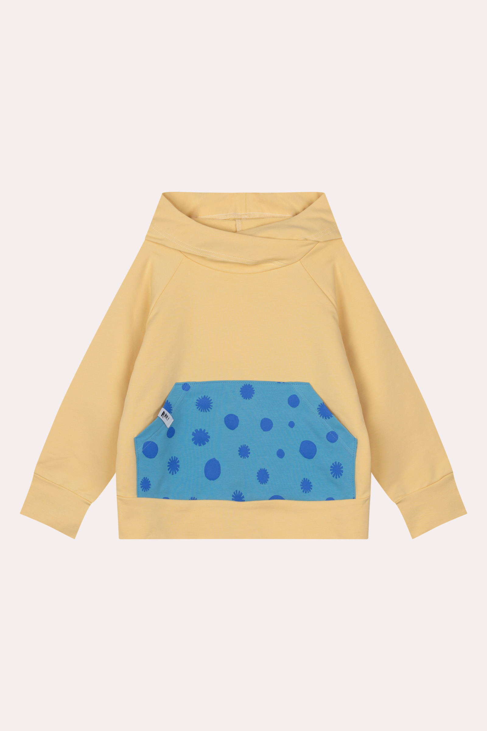 Bluza żółta z kapturem i kangurkiem w kropki