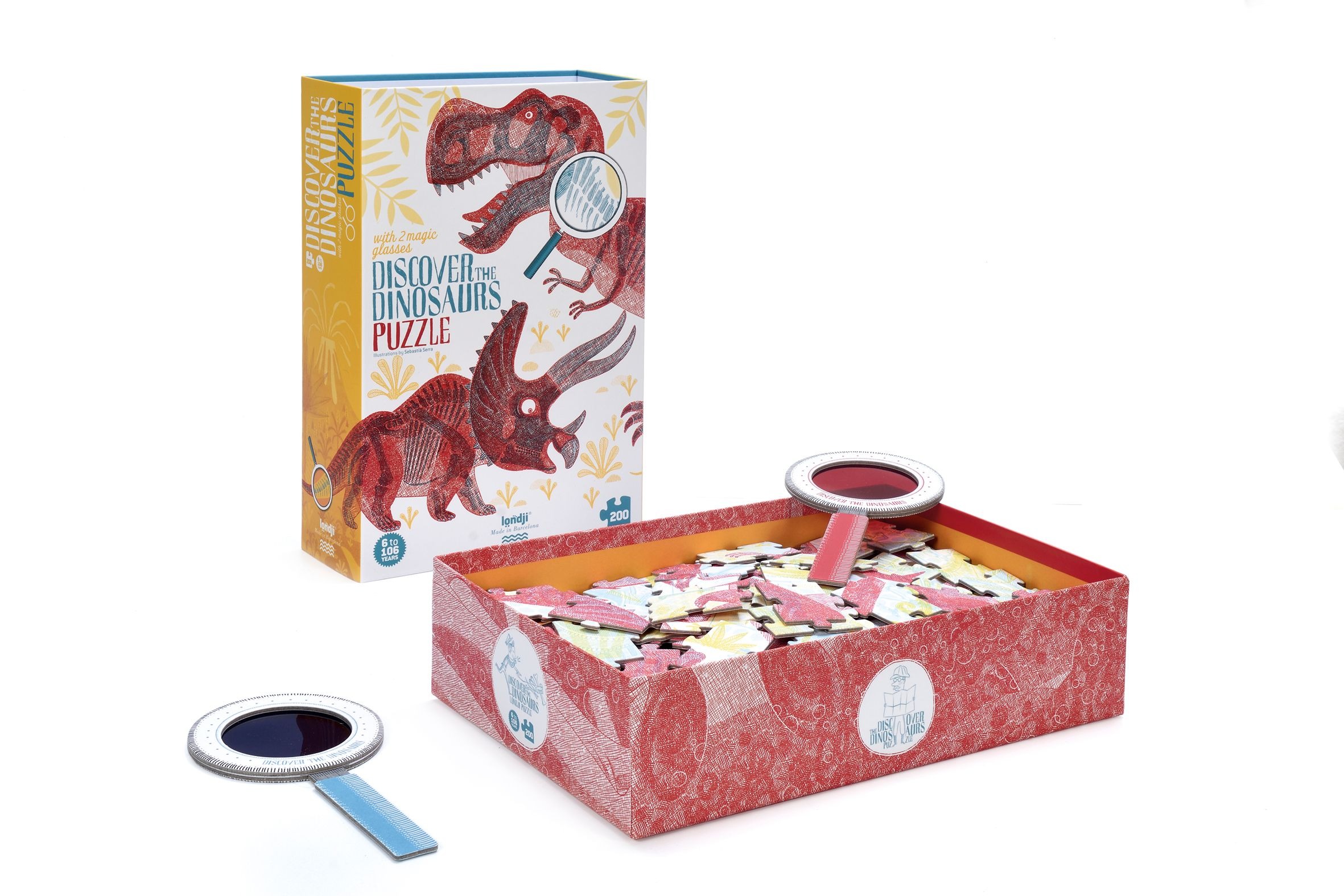 Puzzle z lupami - Odkryj dinozaury