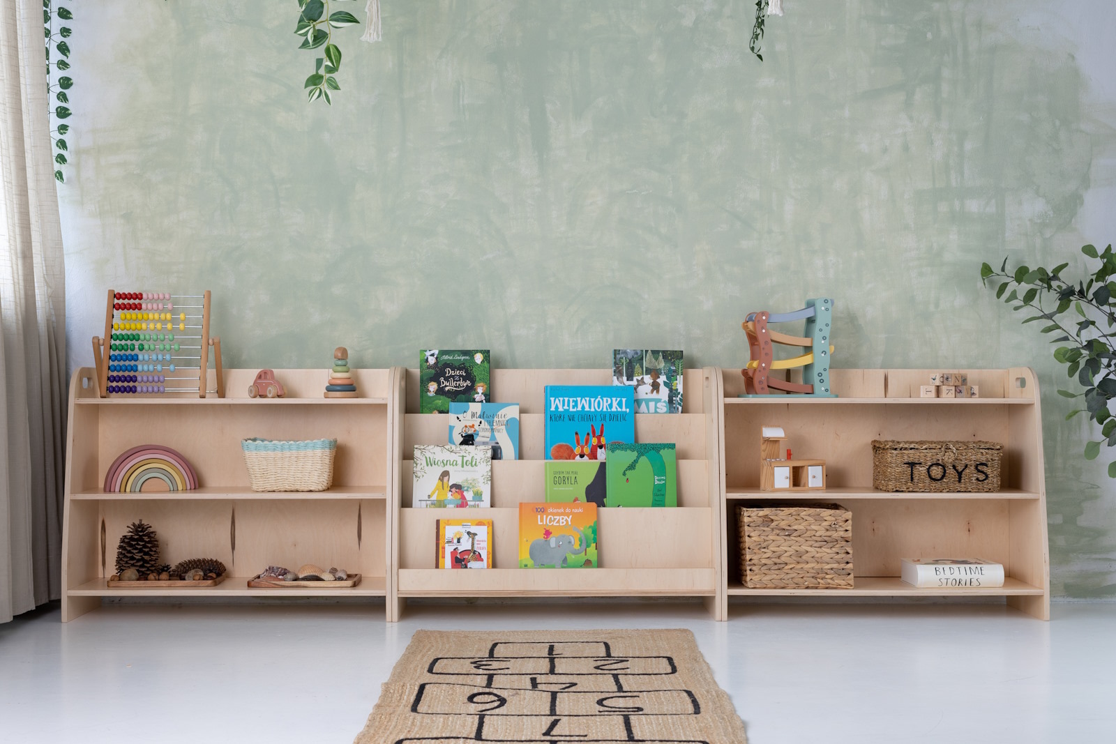 Zestaw Montessori 2xPółka na zabawki + Biblioteczka - 90cm