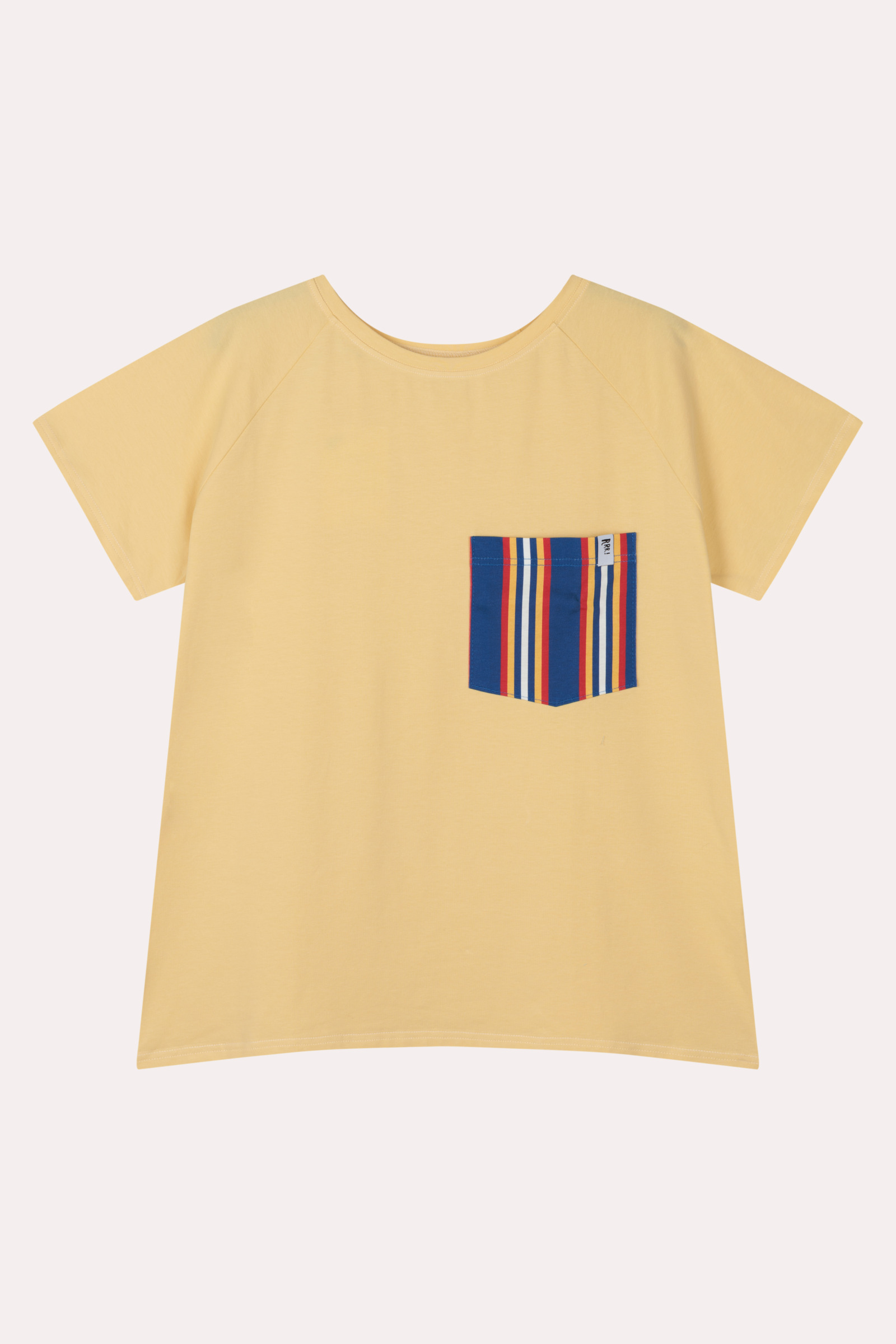 T-shirt żółty z kieszonką w paski dla dużych