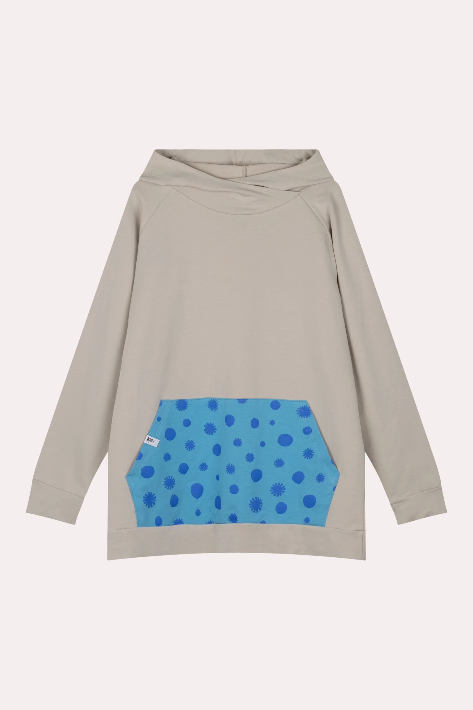 Beżowa bluza z kapturem i kangurkiem w kropki dla dużych