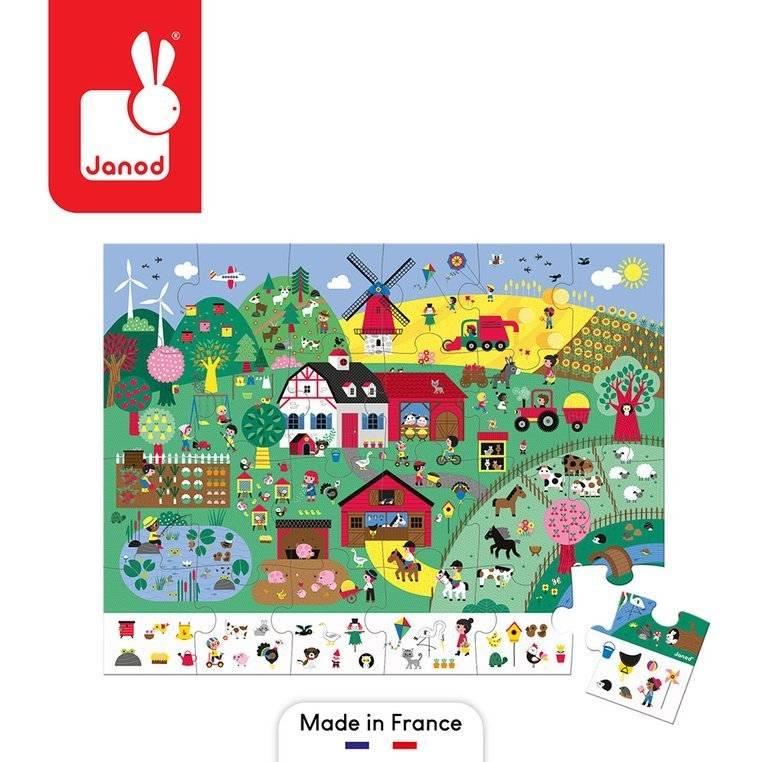 Janod - Puzzle obserwacyjne w walizce Farma 24 elementy 3+